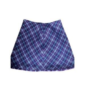 Kate Spade Pink Blue Purple Plaid Metallic Tweed Mini Skirt Fringe Hem Sz 12
